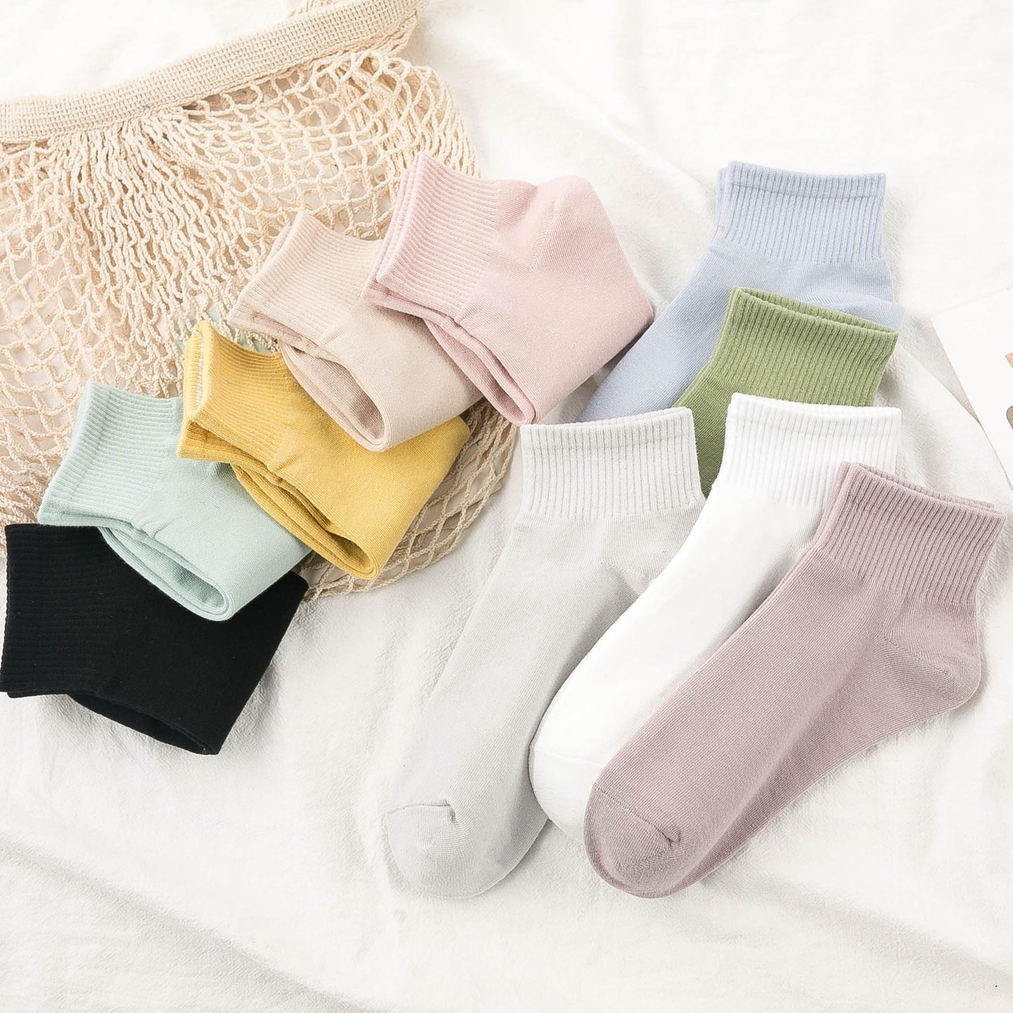 10 Pairs Solid Short Socks, Soft & Comfy All-match Crew Socks, Women's Stockings & Hosiery