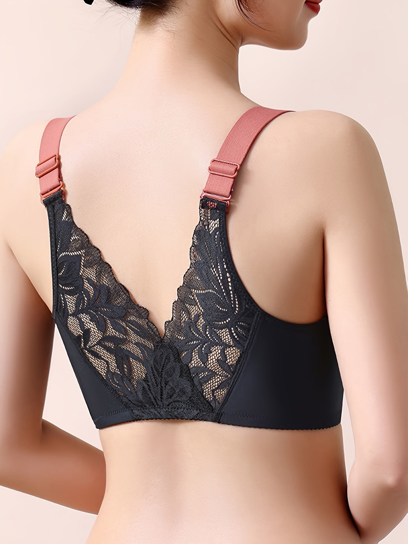 [Sexy Lace-like Floral Bra] Sexy Lace-like Floral Women's Front Closure Wireless Bra | Adjustable Lift, Anti-Sagging Full Coverage, No Padding, Soft Comfort Fit for Everyday & Special Occasions (Brown/Tan) - Hand Washable