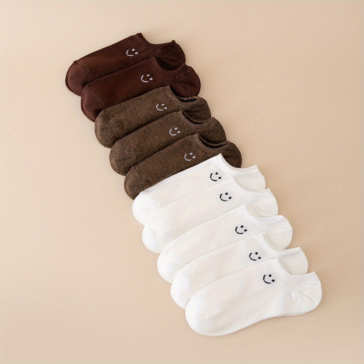 10 Pairs Women'S Black & White joyful Face Ankle Socks - Cute Cartoon Design, Breathable & Comfortable, Machine Washable, Perfect for Casual Attire, Cute Socks, Women'S Socks, Women Black Sock, Black Sock With Smillie Face, White Thick Women'S Sock
