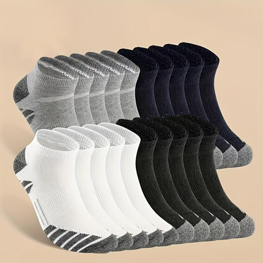 10 Or 20 Pairs Men'S Low-Cut Socks - Moisture-Wicking Breathable Athletic & Everyday Socks, All-Season Comfort, Multi-Color Pack (Grey/Black/White/ Navy/Charcoal) - Ideal for Gym, Office, Travel - Easy Care, Office Wear, Classic Design, Durable Constructi