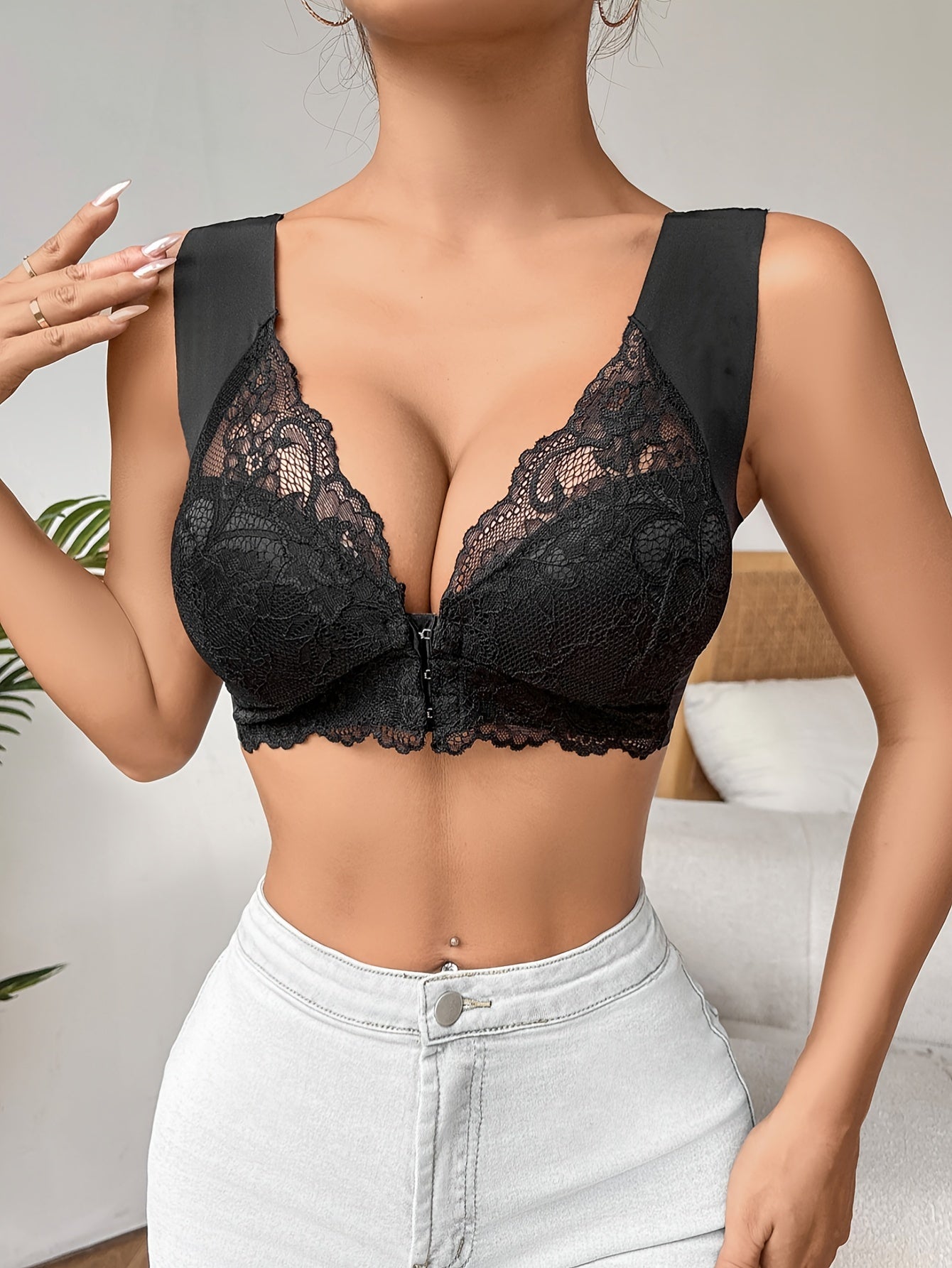[Elegant Wireless Push-Up Bra] Wireless Push-Up Bra for Women - No Underwire, Soft Pink Lace Front Closure, Non-Detachable Padding | Breathable, Strapless, Comfortable & Elegant for Everyday & Formal Wear - Seamless, Lightweight, Supportive Undergarment