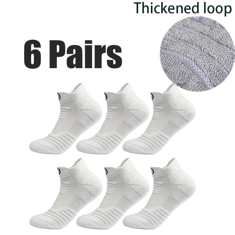 [Soft Athletic Socks] 6/12 Pairs Soft Breathable Men's Athletic Socks | Geometric Pattern, Low-Cut Design for Basketball & Football, Comfortable Polyester Blend, Black & White Options, Sports Socks, Sporty Style, Durable Knit