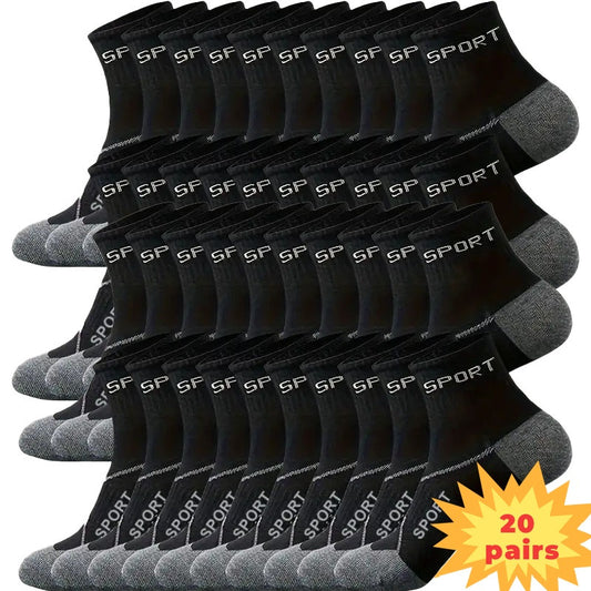 20 Pairs of Men's Breathable Moisture-Wicking Athletic Socks - Reinforced Heel and Toe, All-Season Running & Casual Socks with Letter Design