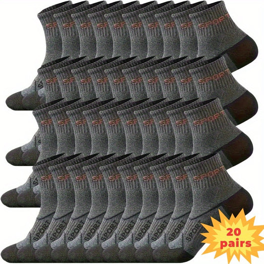 20 Pairs of Men's Breathable Moisture-Wicking Athletic Socks - Reinforced Heel and Toe, All-Season Running & Casual Socks with Letter Design