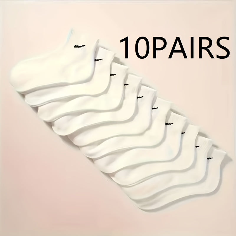 10 Pairs Soft & Comfortable Unisex Ankle Socks with Striped Design - Black & White, Ribbed Cuff, Perfect for Couples, Casual Wear, and Sports, Casual Socks | Striped Socks | Texture