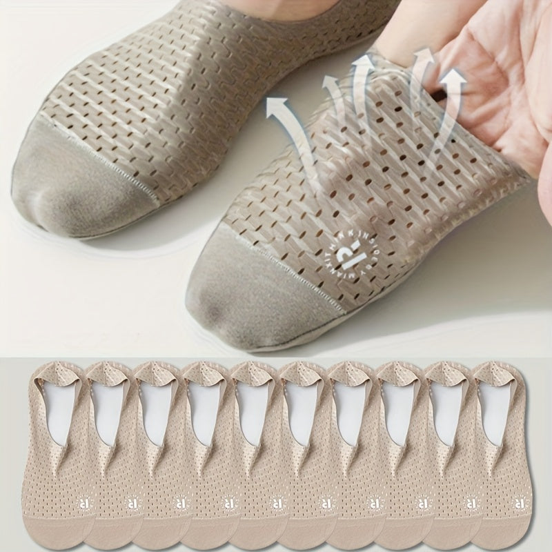 10 Pairs NCDATE Men's Breathable Anti-Slip Socks with Me-Hole Design, Arch Support & Ventilation Holes - High-Quality Invisible Socks for Business Casual, Sports, Casual Attire (Black, White, Khaki, Light Blue, Mint Green), Sports Footwear | Simple Sock P