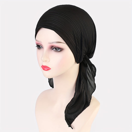 1pc Women's Solid Color Knitted Turban Hats - Elastic Head Wrap, Breathable Polyester - Ramadan & Chemo Cap Essentials | Soft & Comfortable | Hand Washable