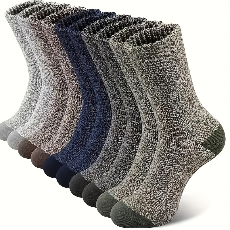 [Warm Breathable Polyester Socks] 5pcs Men's Thermal Winter Socks - Cozy & Warm for Hiking, Fishing | Breathable Polyester Blend | Machine Washable