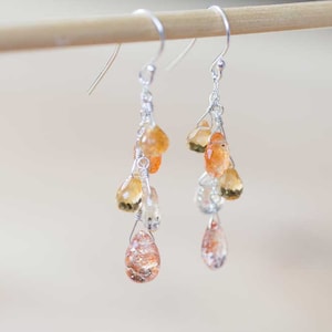 Sunstone & Citrine Dangle Earrings, Rose Gold Filled or Sterling Silver, Delicate Sunstone Jewelry, Citrine Earrings, Sunstone Earrings