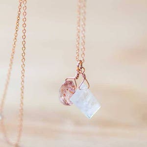 Moonstone & Sunstone Pendant on Rose Gold Filled or Sterling Silver Chain, Sunstone Necklace, Moonstone Jewelry, Delicate Everyday Layering