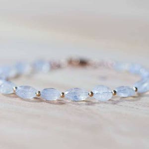 Rainbow Moonstone Bracelet with Rose Gold Filled or Sterling Silver, Beaded Rainbow Moonstone Jewelry, White Gemstone Stacking Bracelet