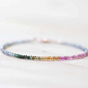 Labradorite & Tourmaline Bracelet, Dainty Beaded Multi Gemstone Jewelry