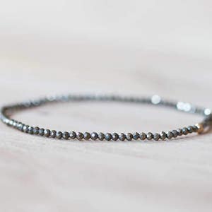 Delicate Pyrite Stretch Bracelet, Beaded Pyrite Jewelry, Gemstone Elastic Stacking Bracelet, Minimal Simple Fools Gold