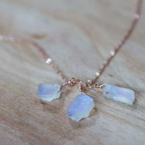 Rough Moonstone Necklace on Sterling Silver or Rose Gold Filled Chain, Gemstone Cluster Necklace, Raw Rainbow Moonstone Jewelry, Oxidized