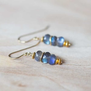 Labradorite Earrings on Sterling Silver or Gold Filled Earwires, Gemstone Dangle Stack Earrings, Labradorite Jewelry