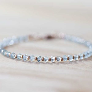 Aquamarine Bracelet with Rose Gold Fill or Sterling Silver, Delicate Beaded Aquamarine Jewelry, March Birthstone Gift