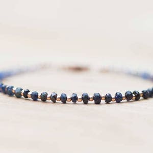 Sapphire Bracelet with Rose Gold Filled or Sterling Silver, Delicate Shaded Sapphire Bracelet, Blue Sapphire Jewelry, Beaded Ombre Bracelet