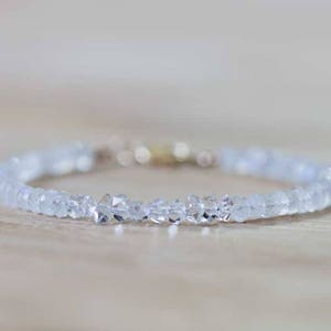 Beaded Rainbow Moonstone Bracelet with Herkimer Diamond, Delicate Moonstone Layering Bracelet, Gemstone Stackable Bracelet, Herkimer Jewelry