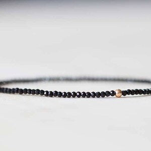 Black Spinel Stretch Bracelet, Ultra Delicate Faceted Tiny Beads Gemstone Jewelry, Elastic Stacking Bracelet, Simple Minimal