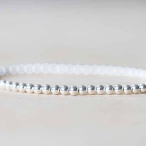 Sterling Silver Beaded Bracelet, Skinny Delicate Bracelet, Sterling Silver Stacking Minimal Jewelry, 2mm or 3mm Beads, Stretch Elastic