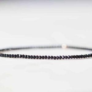 Black Spinel Stretch Bracelet, Ultra Delicate Faceted Tiny Beads Gemstone Jewelry, Elastic Stacking Bracelet, Simple Minimal