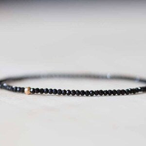 Black Spinel Stretch Bracelet, Ultra Delicate Faceted Tiny Beads Gemstone Jewelry, Elastic Stacking Bracelet, Simple Minimal