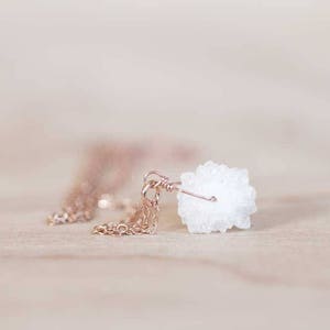 Selenite Necklace on Sterling Silver or Rose Gold Filled Chain, Small White Natural Druzy Pendant, Delicate Genuine Crystal Jewelry