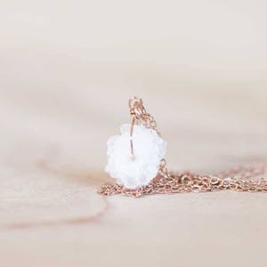 Selenite Necklace on Sterling Silver or Rose Gold Filled Chain, Small White Natural Druzy Pendant, Delicate Genuine Crystal Jewelry
