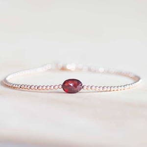 Garnet Bracelet with Rose Gold Fill or Sterling Silver Beads, January Birthstone Jewelry