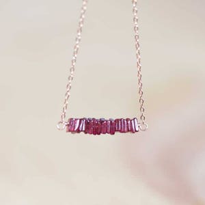 Square Garnet Bar Necklace on Rose Gold Filled, Oxidized Sterling or Sterling Silver Chain, Delicate January Birthstone Jewelry