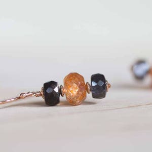 Sunstone & Grey Moonstone Earrings on Sterling Silver or Rose Gold Filled Earwires, Gemstone Dangle Stack Earrings, Orange Gemstone Jewelry