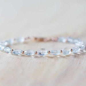 Aquamarine Bracelet with Rose Gold Filled or Sterling Silver, March Birthstone Jewelry, Rose Gold Fill or Sterling Silver