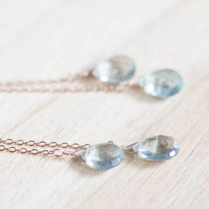 Aquamarine Earrings on Rose Gold Filled or Sterling Silver Earwire, Long Blue Genuine Gemstone Dangle Earrings, March Birthstone Jewelry