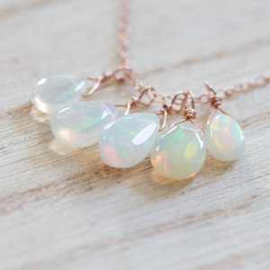 Opal Cluster Pendant on Gold Filled or Sterling Silver Chain, Delicate Ethiopian Welo Opal Necklace, October Birthstone Jewelry, Rose Gold