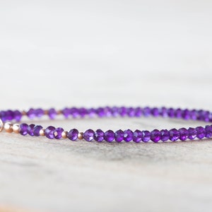 Amethyst Bracelet, Beaded February Birthstone Jewelry, Delicate Purple Gemstones, Sterling Silver or Rose Gold Filled