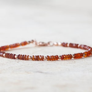 Hessonite Garnet Bracelet with Rose Gold Fill or Sterling Silver, Delicate Gemstone Beaded Jewelry, January Birthstone
