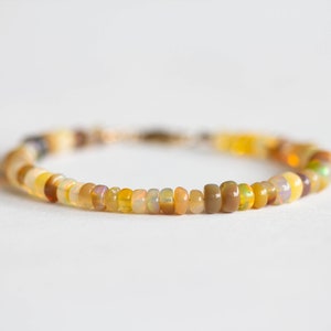 Golden Ethiopian Welo Opal Bracelet, Sterling Silver or Rose Gold Fill, Beaded October Birthstone Jewelry