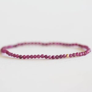 Dainty Ruby Stretch Bracelet, Delicate Elastic Jewelry, Faceted Small Pink Red Gemstone Beads