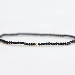 Dainty Black Tourmaline Stretch Bracelet, Ultra Delicate Faceted Beaded Gemstone Jewelry