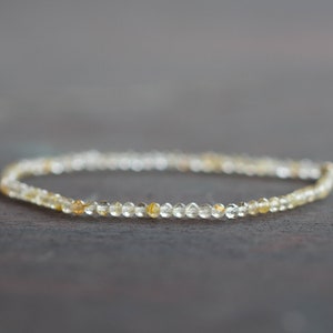 Rutilated Quartz Stretch Bracelet, Beaded Dainty Golden Rutile Quartz Jewelry, Elastic Stacking Bracelet