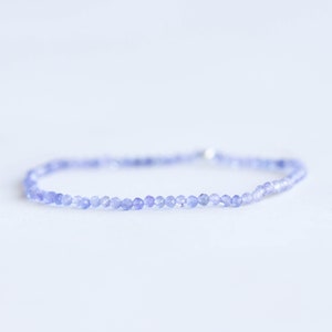 Dainty Tanzanite Stretch Bracelet, Delicate Small Faceted Beads December Birthstone Jewelry