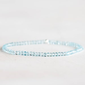 Sky Blue Topaz Stretch Bracelet, Beaded Dainty Blue Gemstone Elastic Jewelry