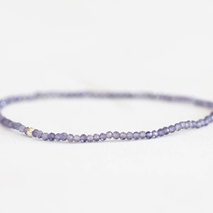 Dainty Iolite Stretch Bracelet, Beaded Shaded Blue Gemstone Elastic Stacking Bracelet, Ultra Delicate Jewelry