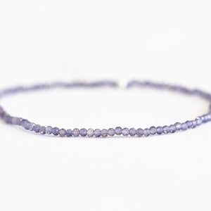 Dainty Iolite Stretch Bracelet, Beaded Shaded Blue Gemstone Elastic Stacking Bracelet, Ultra Delicate Jewelry