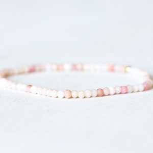 Pink Opal Stretch Bracelet, Dainty Beaded Gemstone Jewelry