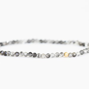 Black Rutilated Quartz Stretch Bracelet, Dainty Beaded Gemstone Jewelry