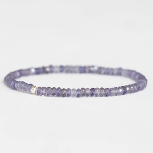 Iolite Stretch Bracelet, Dainty Genuine Blue Gemstone Jewelry