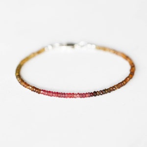 Petro Tourmaline & Padparadscha Sapphire Bracelet, Delicate Multi Gemstone Ombre Beaded Stacking Bracelet, Petro Tourmaline Jewelry