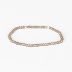 Gray Moonstone Stretch Bracelet, Beaded Delicate Gray Elastic Stacking Bracelet, Faceted Moonstone Jewelry, June Birthstone
