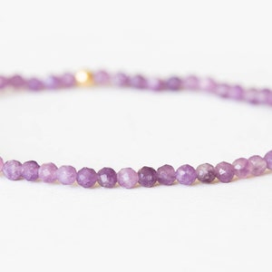 Lepidolite Stretch Bracelet, Dainty Beaded Purple Gemstone Jewelry